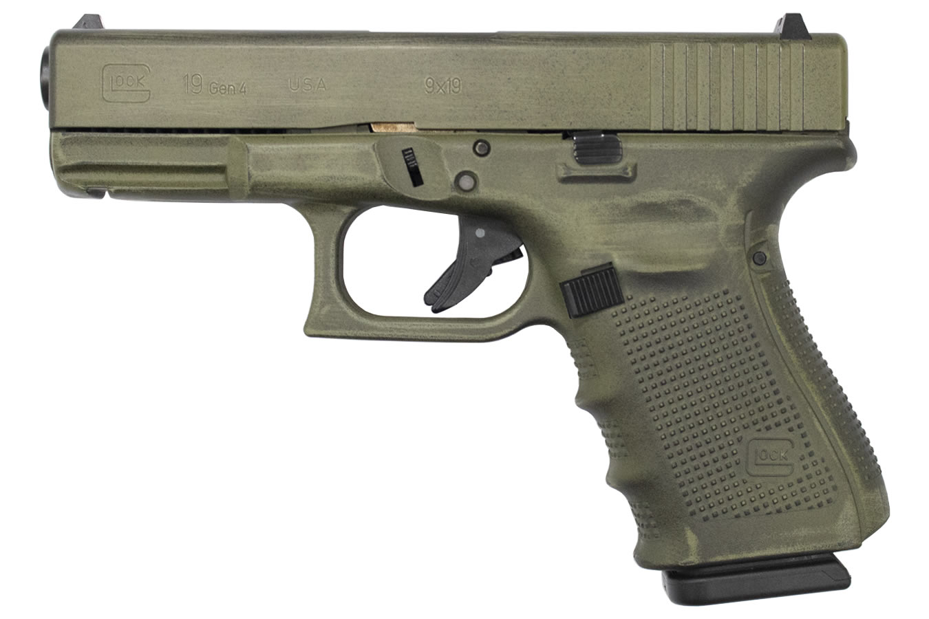 19 Gen4 9mm 15-Round Pistol with Battleworn Green Frame - Firearms | The Gun Shop
