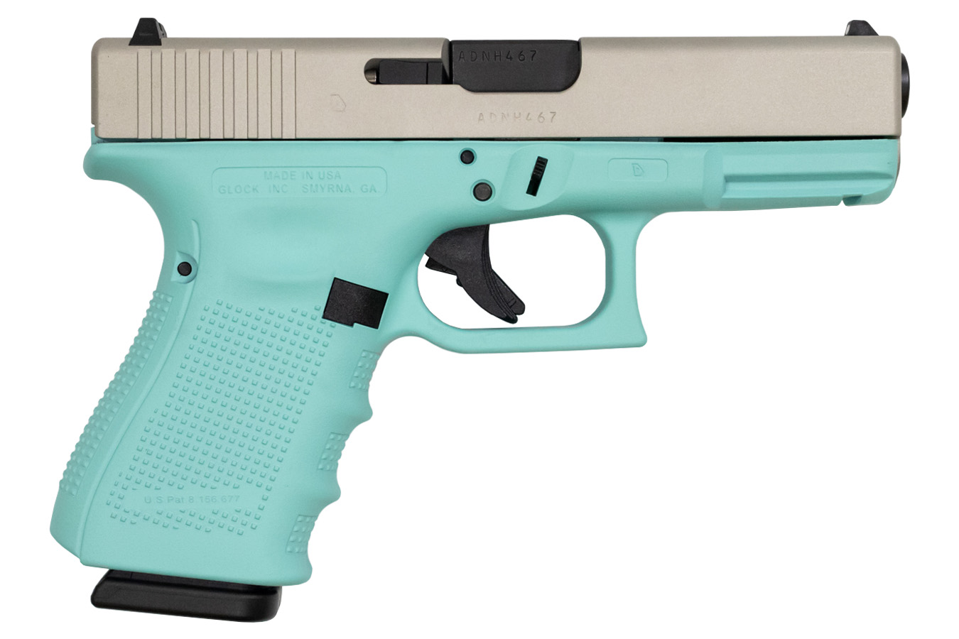 19 Gen4 9mm 15-Round Pistol with Robins Egg Blue Frame and Silver Slide Cerakote - Firearms | The Gun Shop