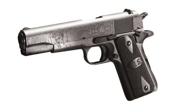 Auto Ordnance, Victory Girls 1911, Full Size Pistol, 45 ACP, 5" Barrel, Steel Frame, Checkered Wood Grips with U.S. Logo, 7Rd, Armor Black and Gunmetal Gray Cerakote Finish