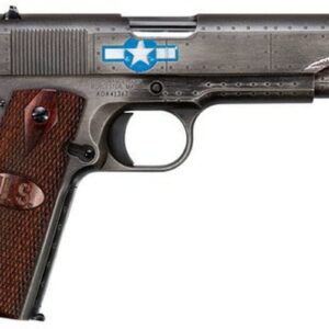 Auto Ordnance Squadron Special Edition WW2 1911 45 ACP, 5" Barrel, Black/Gray Cerakote, Wood Grips, US Logo, Adj Rear Sight, Custom Engraved to Resemble a WW2 Fighter Plane, 7rd