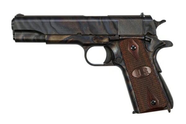 Auto-Ordnance 1911A1, 45 ACP, 5", 7rd, Checkered Wood Grips, US Logo, Case Hardened