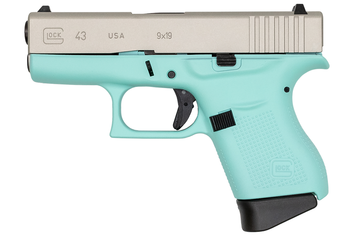 43 9mm Robins Egg Blue Cerakote Single Stack Pistol (Made In USA)