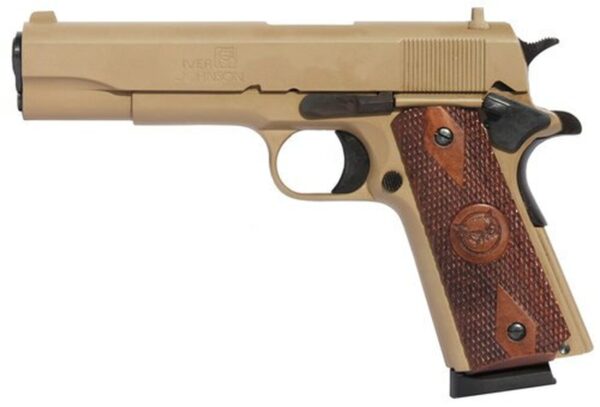 Iver Johnson 1911 A1, 45 ACP, 5", 8rd, Walnut Grips, Coyote Tan