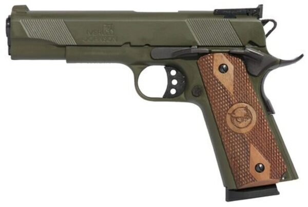 Iver Johnson 1911 Eagle, 45 ACP, 5", 8rd, Walnut Grips, OD Green
