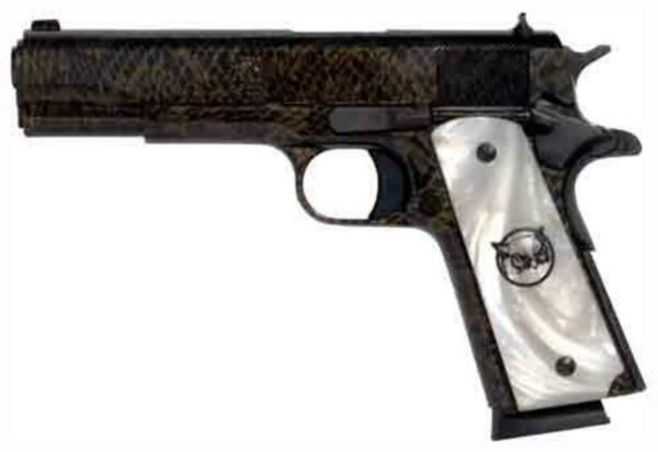 Iver Johnson Hawk 1911A1, 45 ACP, 5", 8rd, Water Moccasin Finish, Peal Grips