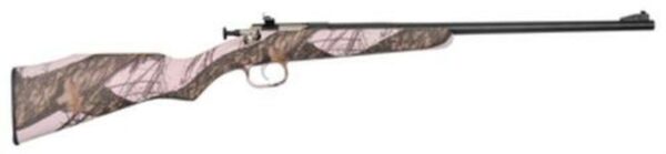 Keystone Davey Crickett Model 161 Youth Rifle, Lock 22LR 16.125 Inch Barrel Blue Finish Mossy Oak Pink Blaze Stock