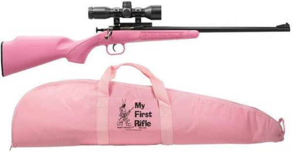 Keystone Crickett 22LR, Scope/Case, 16.1", 1rd, Synthetic Pink Stock, Blued