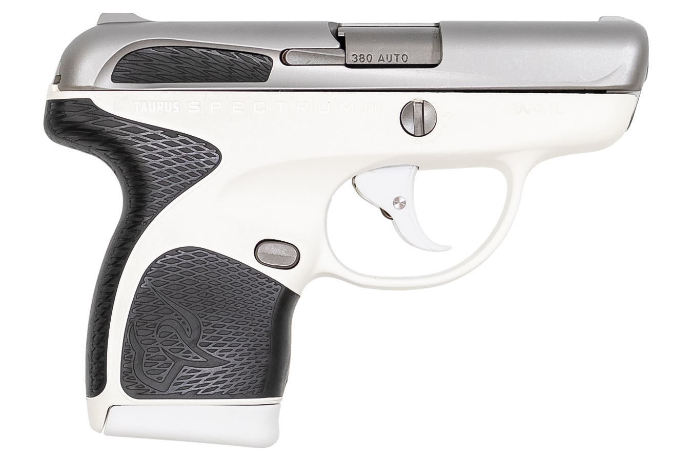 Spectrum .380 Auto White/Stainless Pistol with Black Grips