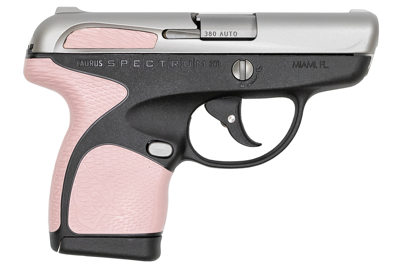 Spectrum .380 Black/Stainless Pistol with Pink Grips - Firearms | The Gun Shop
