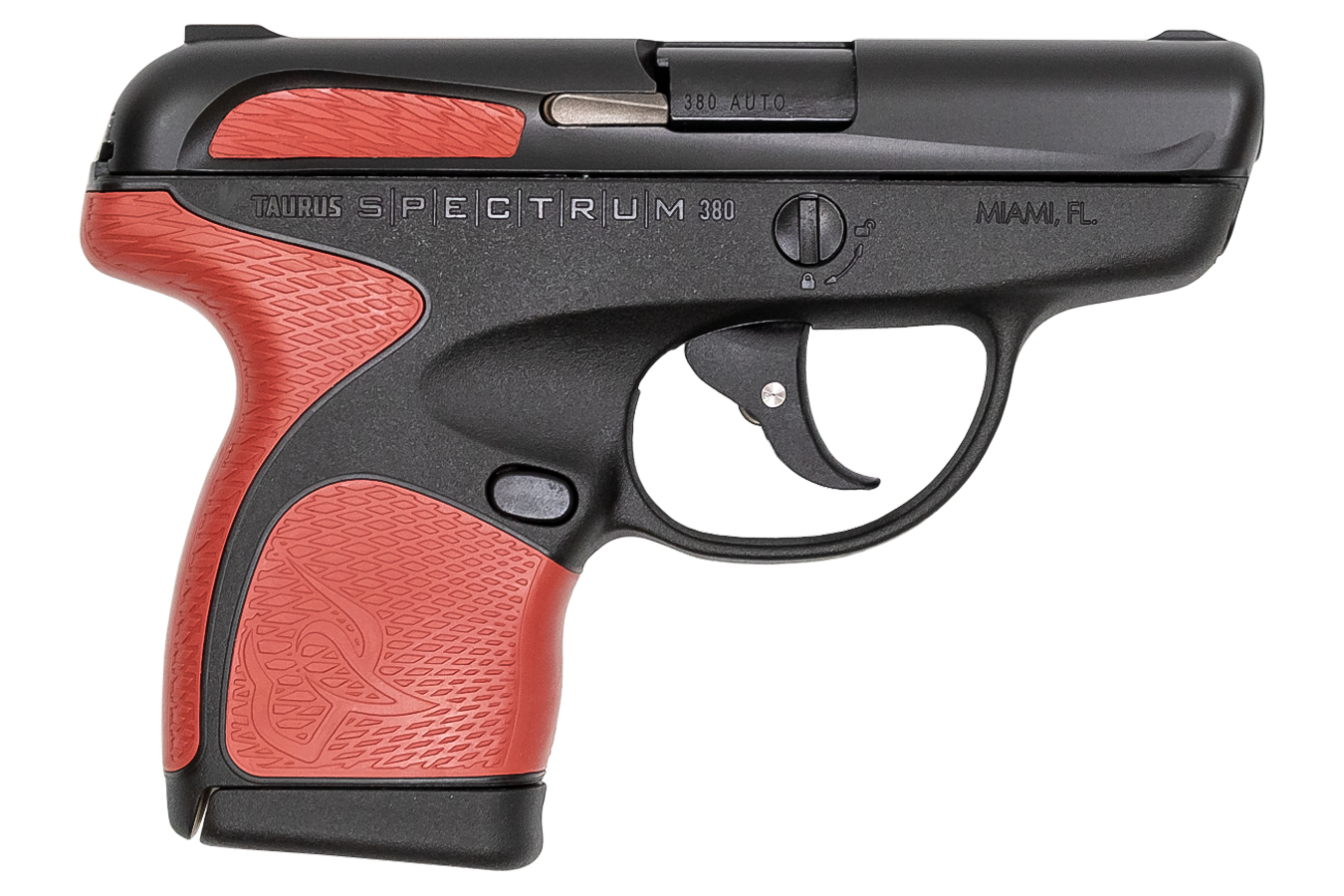 Spectrum .380 Auto Black Pistol with Red Grips - Firearms | The Gun Shop