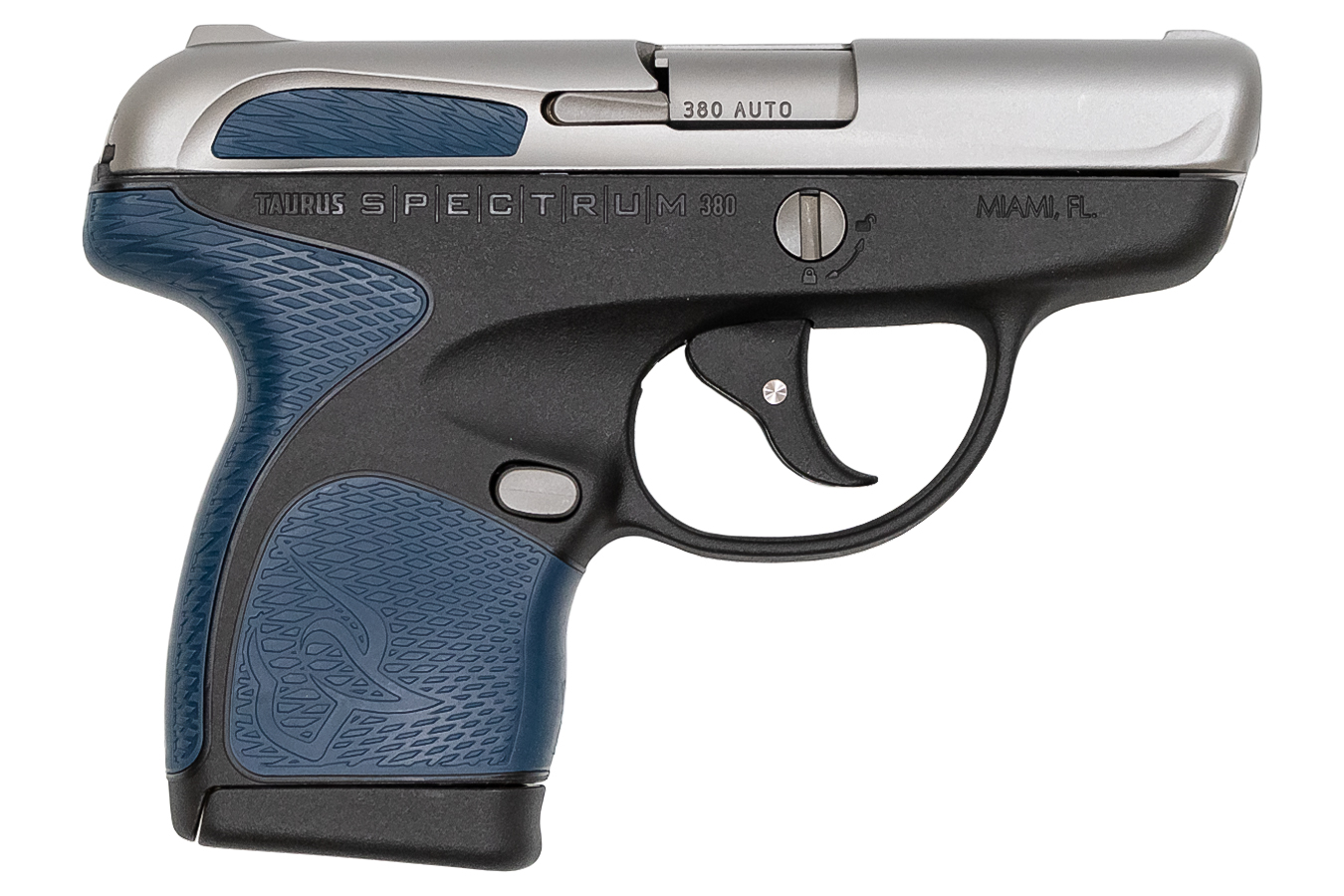 Spectrum .380 Auto Black/Stainless Pistol with Blue Grips - Firearms | The Gun Shop
