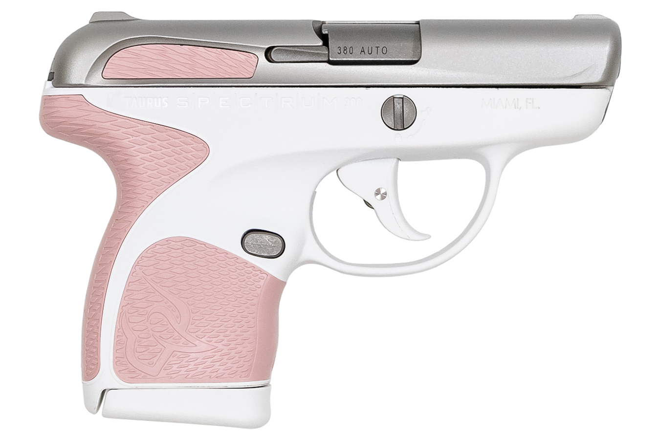 Spectrum .380 Auto White/Stainless Pistol with Pink Grips - Firearms | The Gun Shop