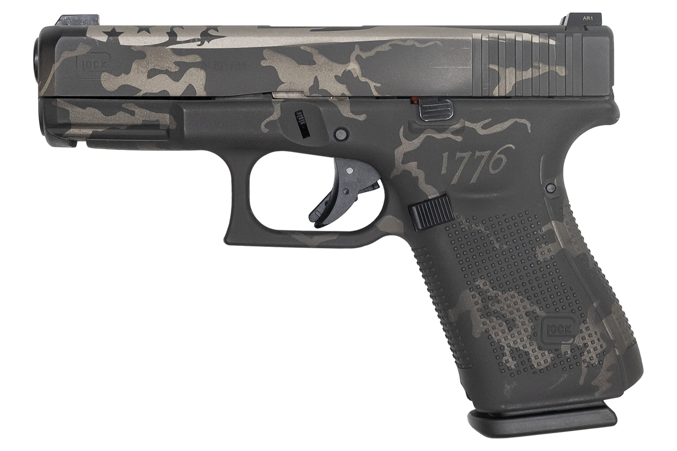 19 Gen5 9mm 15-Round Pistol with 1776 Black and Grey Camo Cerakote Finish and Ni