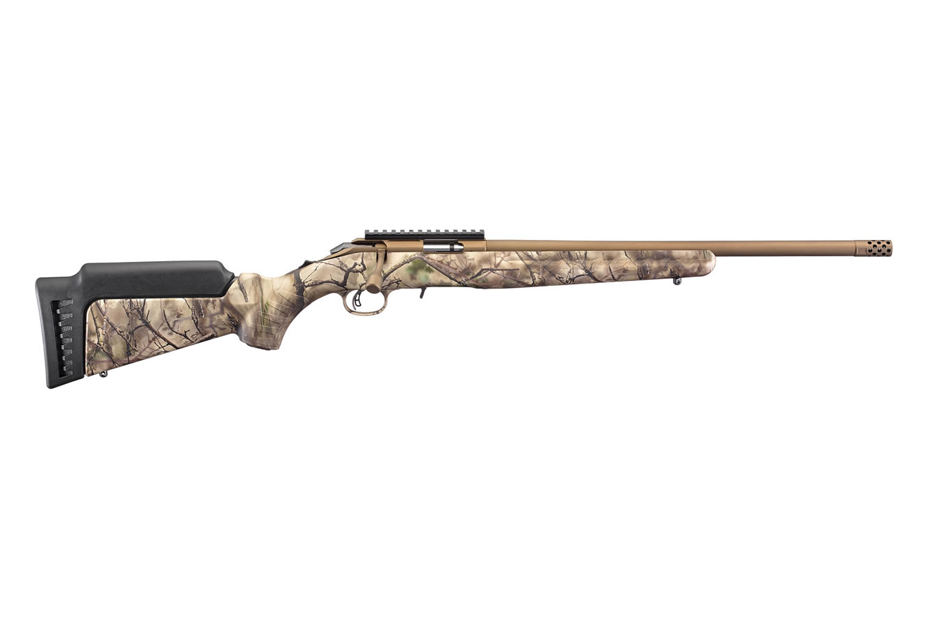 American Rimfire 22LR 18 Inch with Threaded Barrel Bronze Cerakote Go Wild Camo - Bolt-Action Rifles | The Gun Shop