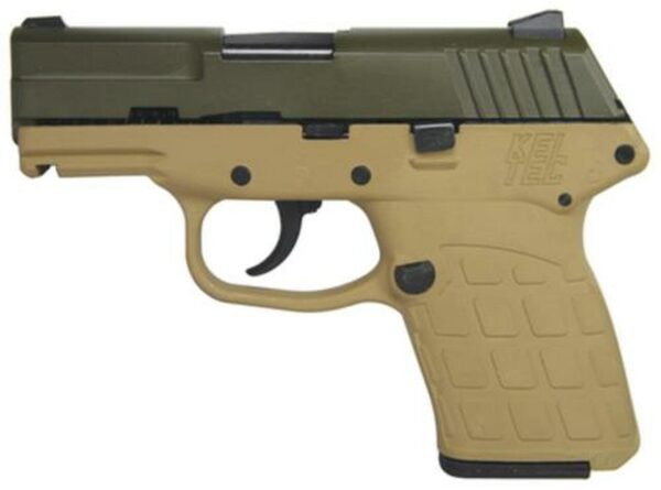 Kel Tec PF-9 9MM 3" Barrel Cerakote OD Green Slide Cerakote Tan Grip/Frame, 7 Rnd Mag