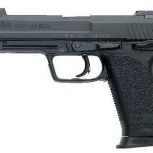 HK USP Tactical, V1, DA/SA, Full Size, 45ACP, 5.09" Threaded Barrel, Polymer Frame, Black, 3 Dot Sights, Safety/Decocker, 12Rd, 2 Magazines