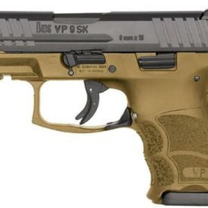 HK, VP9SK, Striker Fired, 9mm, 3.39" Barrel, Polymer Frame, Flat Dark Earth, 3 Dot Sights, 10Rd, 2 Magazines