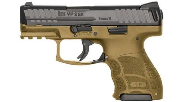 HK, VP9SK, Striker Fired, 9mm, 3.39" Barrel, Polymer Frame, Flat Dark Earth, 3 Dot Sights, 10Rd, 2 Magazines