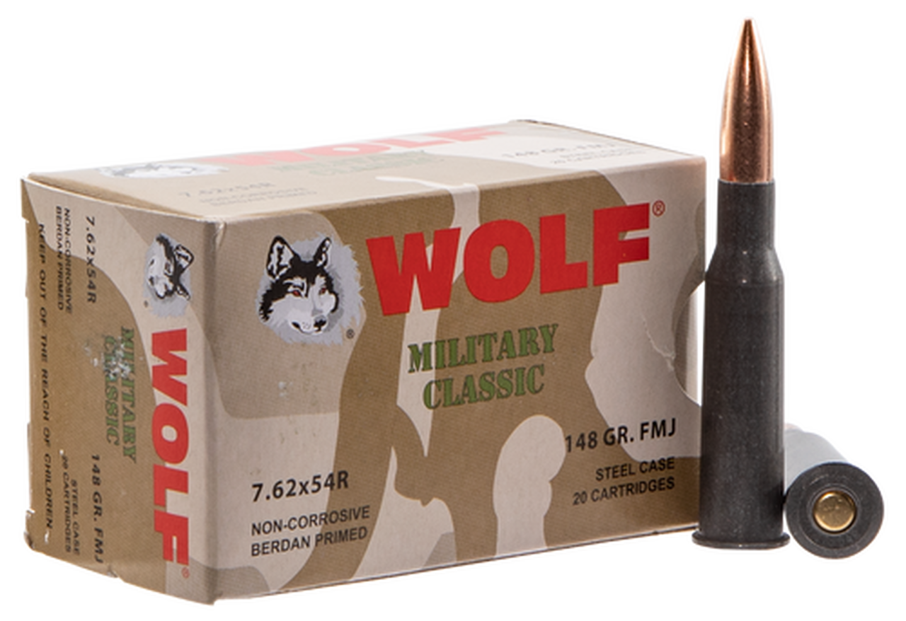 WOLF Military Ammo 7.62X54R FMJ 148gr, 500rd/Case
