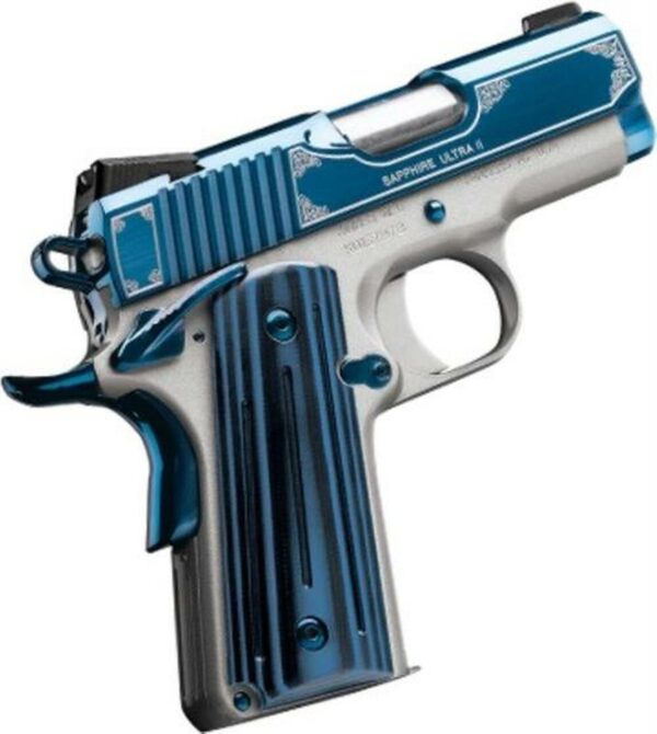 Kimber Sapphire Ultra II 45 ACP, 3", 8rd, Satin Silver/High Polish Bright Blue PVD