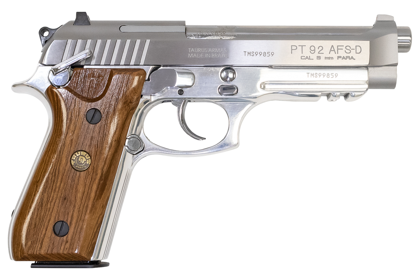PT 92 AFS-D Stainless 9mm Luger Semi-Automatic Pistol with Wood Grips - Firearms | The Gun Shop
