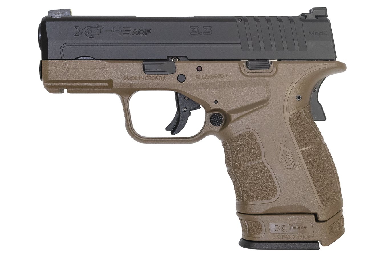 XDS Mod.2 3.3 Single Stack 45 ACP Pistol with Tritium Front Sight and Two Tone FDE/Black Finish