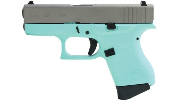 Glock G43 9mm 3.4" Barrel Robin Egg Blue, Ti Finish Slide 6rd Mag