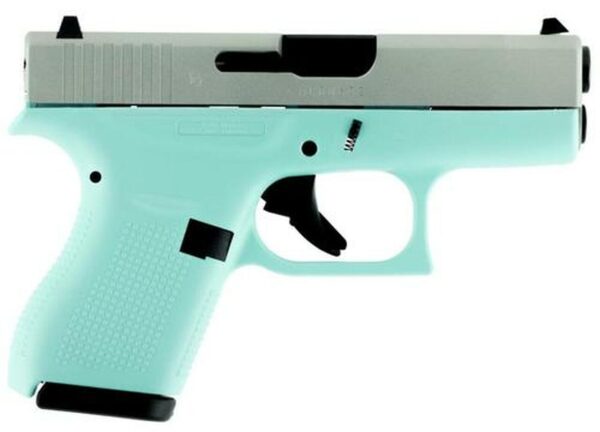 Glock G42 .380 ACP, 3.24", 6rd, Robin Egg Blue Frame, Silver Slide