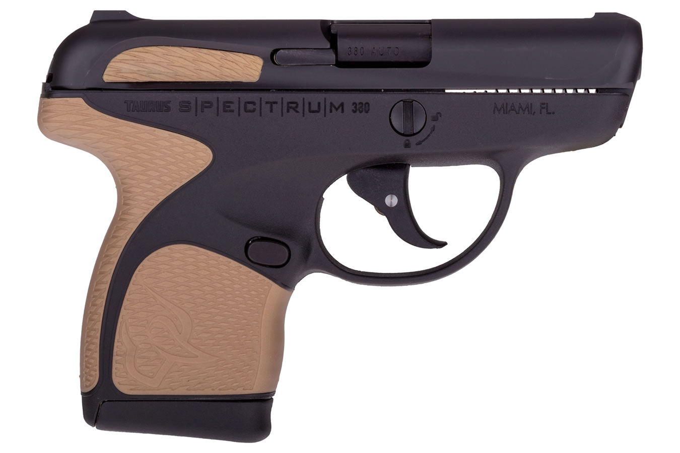 Spectrum .380 Auto Black Pistol with Bronze Gold Metallic Grips - Firearms | The Gun Shop
