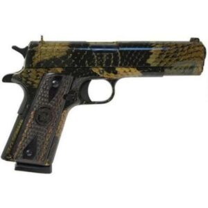 Iver Johnson 1911 A1, 45 ACP, 5", 8rd, Black Boa Snakeskin Finish, Wood Grips