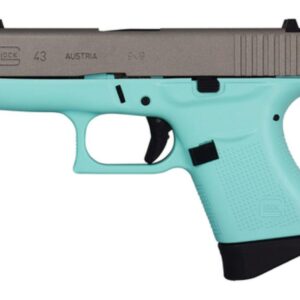 Glock 43 9x19 6 Round Turquoise Frame Silver Slide Made in Austria