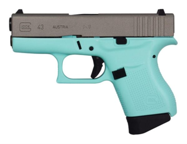 Glock 43 9x19 6 Round Turquoise Frame Silver Slide Made in Austria