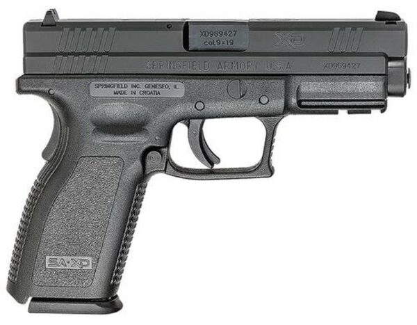 Springfield XD Pistol 9mm 4" Barrel Dovetail Sights Ultra Safety Assurance Action Trigger System Stainless Steel Slide Black Polymer Frame 10rds