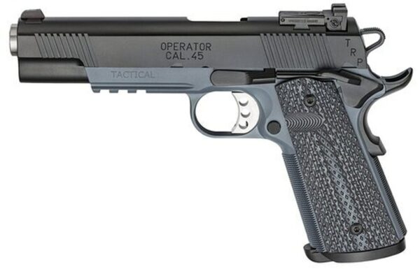 Springfield Tactical Response Pistol Operator, Semi-automatic, 1911, Full Size, 45 ACP, 5" Bull Barrel, Steel Frame, Tactical Grey Finish, G10 Black Garolite Grips, Ambidextrous Safety, Tritium Night Sights, Range Bag, 2-7Rd Mags
