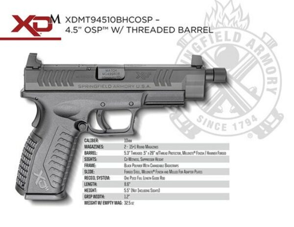 Springfield XD(M) 10mm 5.3" Barrel Black Grip/Frame Black Melonite Slide