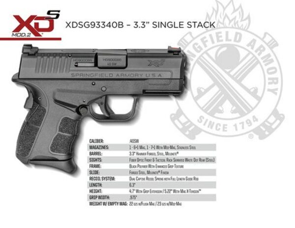 Springfield XD-S Mod.2, .40 S&W, 3.3" Barrel, 6rd/7rd, Black