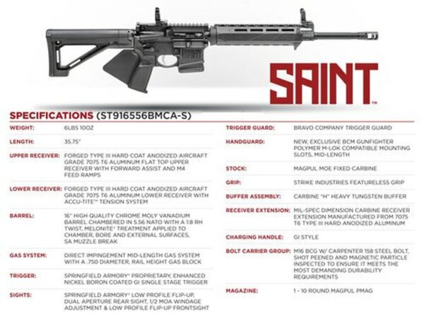 Springfield Saint 5.56, 16" Barrel, M-LOK, CA Legal, 10rd