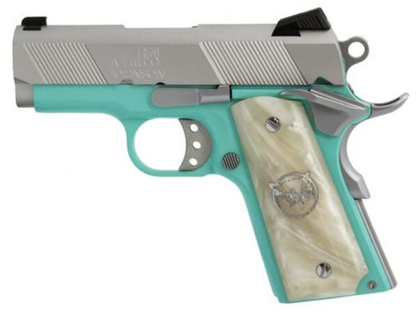 Iver Johnson 1911 Thrasher Officer 70 Series 9mm, 3.125" Barrel, White Pearl Grips, Tiffany Blue, 8rd