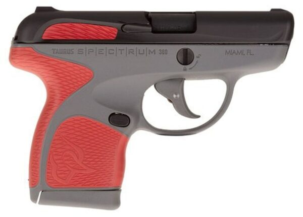 Taurus Spectrum, .380 ACP, 2.8" Barrel, 6rd, Gray Frame, Red Grips and Black Slide - Concealed Carry Guns | The Gun Shop
