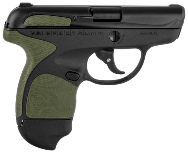 Taurus Spectrum 380 ACP, 2.8" Barrel, Black, Green Overmold, 6rd - Concealed Carry Guns | The Gun Shop