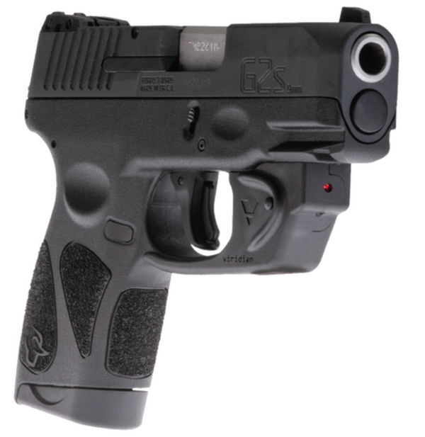 Taurus G2S Viridian Laser 9mm, 3.25" Barrel, Black Grip and Frame, Black Carbon Steel Slide, 7rd - Concealed Carry Guns | The Gun Shop