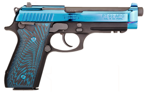 Taurus 92 9mm, Polished PVD Blue Slide, G10 Blue and Black Grips, 17rd - Taurus | The Gun Shop