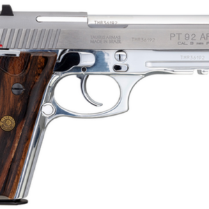 Taurus PT92 9mm, 5" Barrel, Stainless, Brazilian Walnut Grips, Adj Rear Sight, 2x17rd - Taurus | The Gun Shop