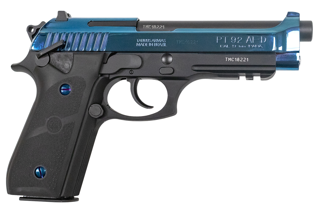 PT92 9mm Pistol with Polished PVD Slide and Hogue Grips - Firearms | The Gun Shop