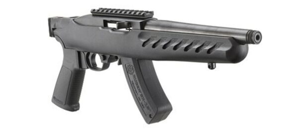 Ruger 22 Charger Railed Brace Mount, Rimfire Pistol, 22 LR, 8" 1/2-28 Threaded Barrel, Matte Black, A2-Style Grip, Black Polymer Stock, Picatinny Top Rail Installed, 15Rd, Includes Adjustable Bipod