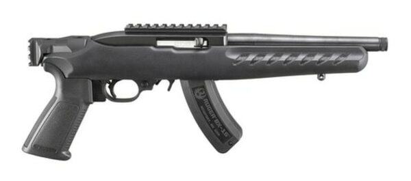 Ruger 22 Charger Railed Brace Mount, Rimfire Pistol, 22 LR, 8" 1/2-28 Threaded Barrel, Matte Black, A2-Style Grip, Black Polymer Stock, Picatinny Top Rail Installed, 15Rd, Includes Adjustable Bipod