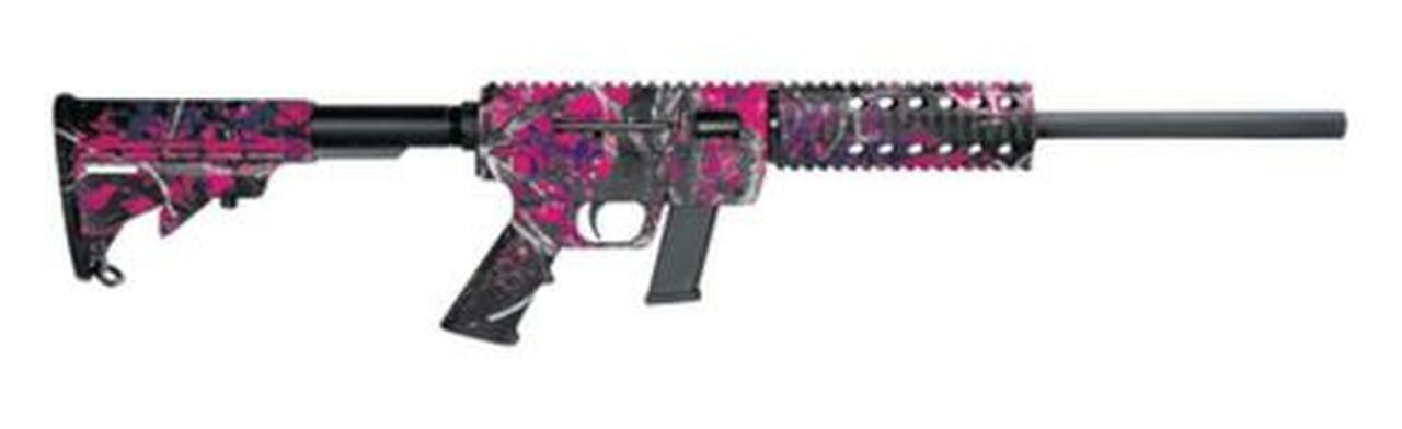 Just Right Carbine 9mm 16.25" Threaded Barrel Collapsible M4 Stock Muddy Girl Finish Quad Rail Forend 17rd Glock Magazine