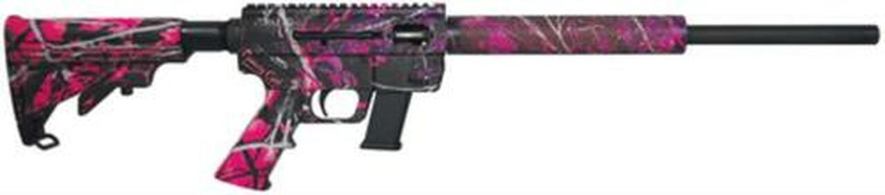 Just Right Carbine Takedown 9mm 17" Threaded Barrel Collapsible M4 Stock Muddy Girl Finish Quad Rail Forend 17rd Glock or Glock Style Magazine