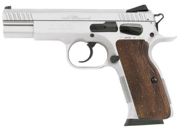 EAA Witness Elite Stock 1 DA/SA 9mm 4.5" Barrel, Wood Grip Chrome Finish, 17rd