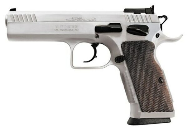 EAA Witness Elite Stock 2, .38 Super, 4.5" Barrel, 17rd, Checkered Walnut Grip, Chrome Competition